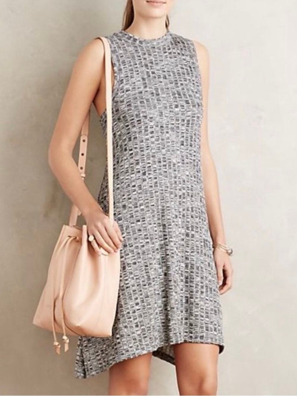 Maeve for Anthropologie Mini Emerson Swing Dress Gray Ribbed Sleeveless Large